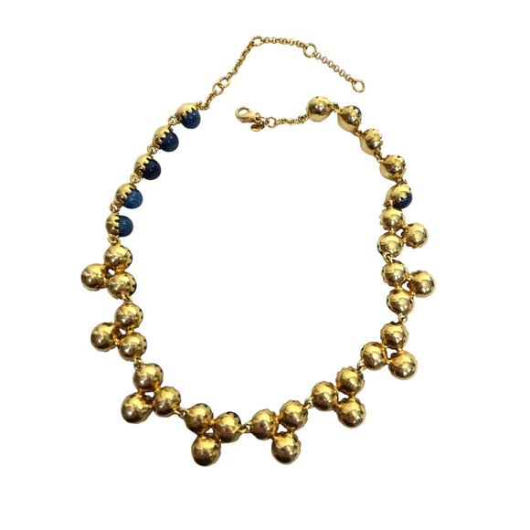 Ann Taylor Lapis Lazuli Statement Necklace 21” Round Beads Gold Tone Vtg Adjust - Picture 10 of 17